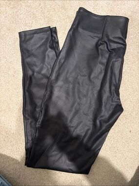 Mango Black Faux Leather Leggings with Branded Waistband